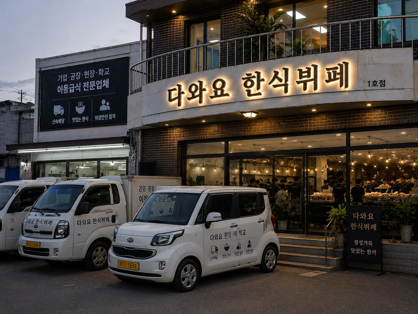 다와요 한식뷔페 1호점 외관과 배송 차량